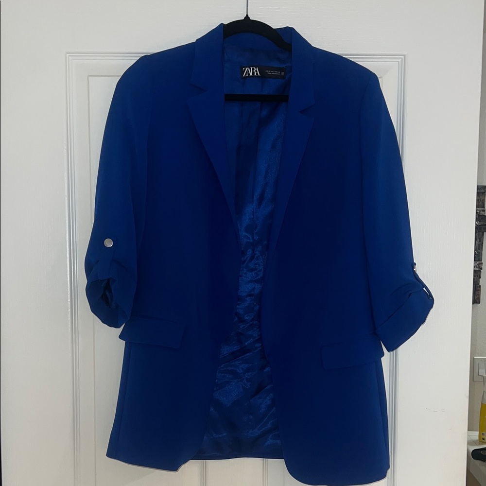 Zara Women's Vibrant Blue Blazer - Size 5
